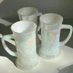 Set of 3 vintage Federal Glass iridescent milk  glass beer steins